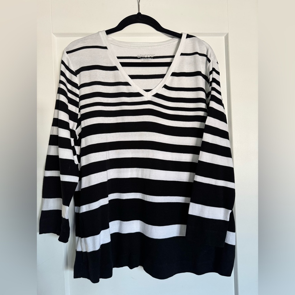 3/4 sleeve striped cotton shirt